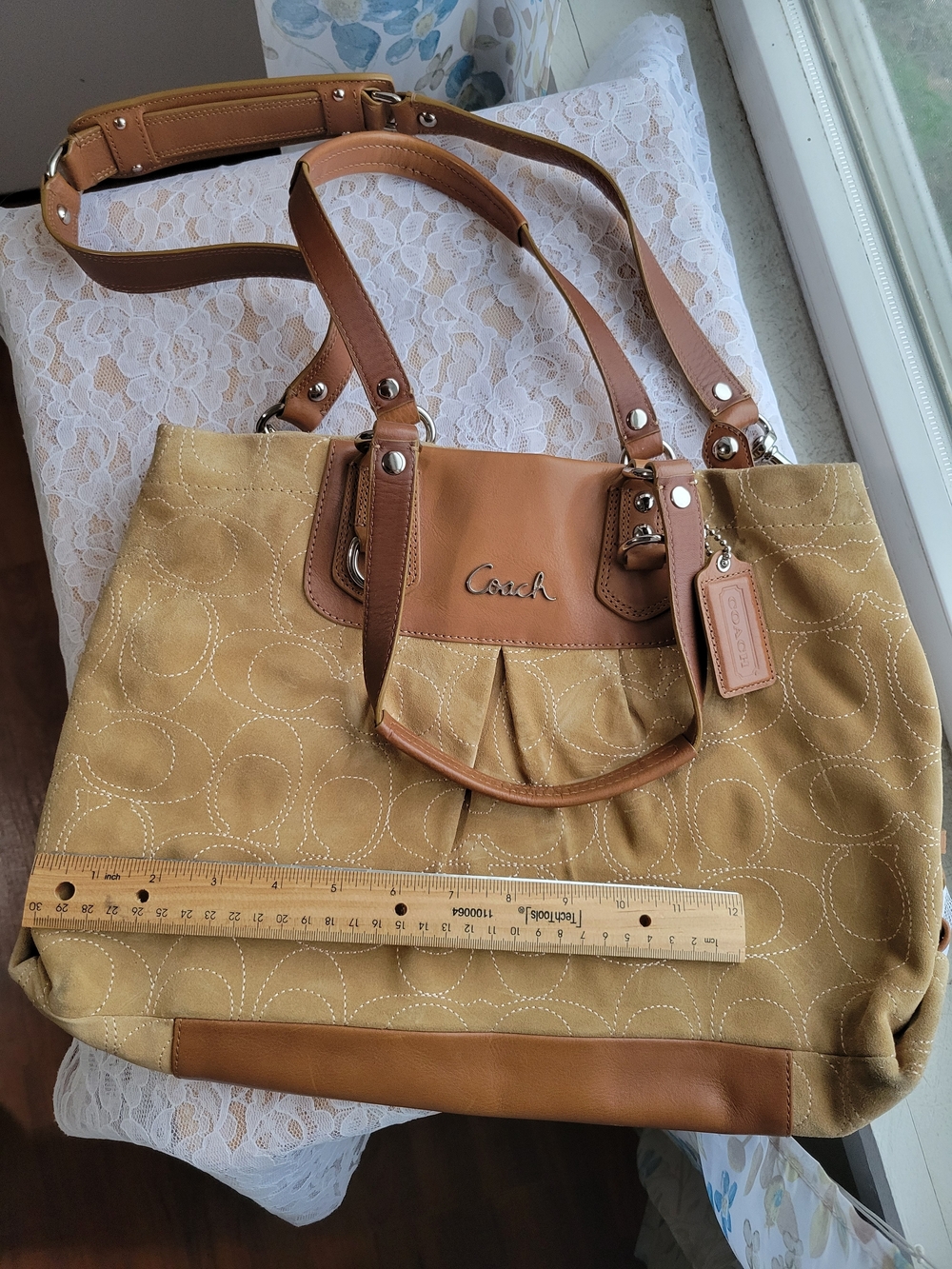 Coach Ashley Tan Suede & Leather Two Way Satchel - Picture 3 of 8